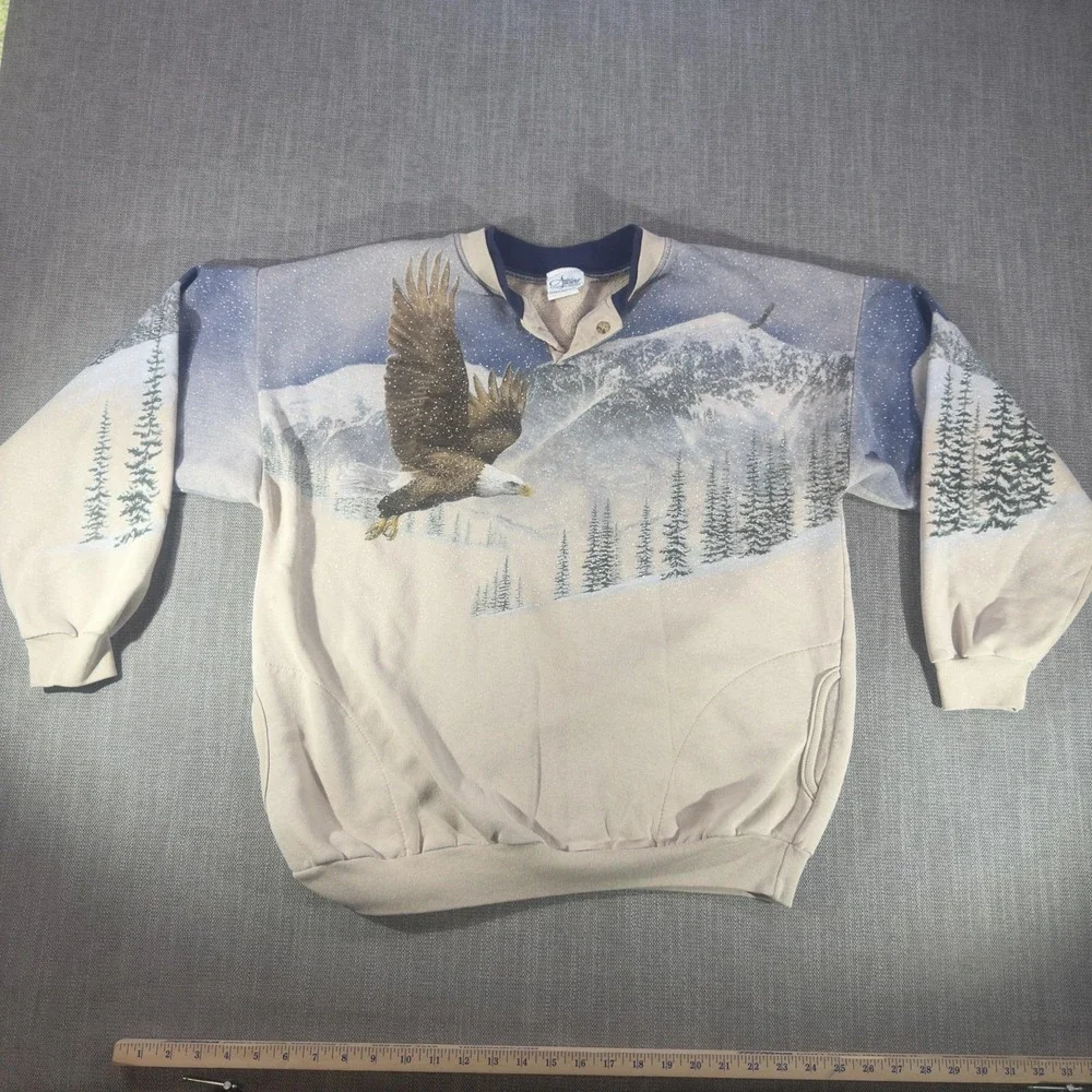 Vintage Artisans Sweatshirt Mens XL Multicolor Eagle Graphic Fleece Made USA 90s